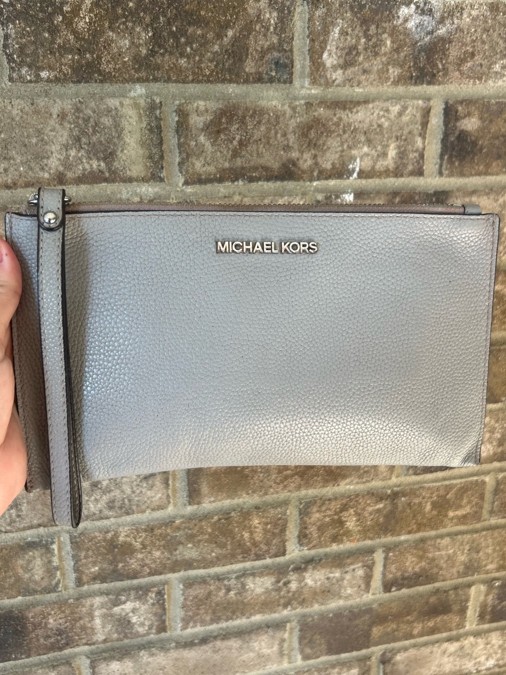 Michael Kors Gray Pebbled Leather Wristlet Clutch Wallet